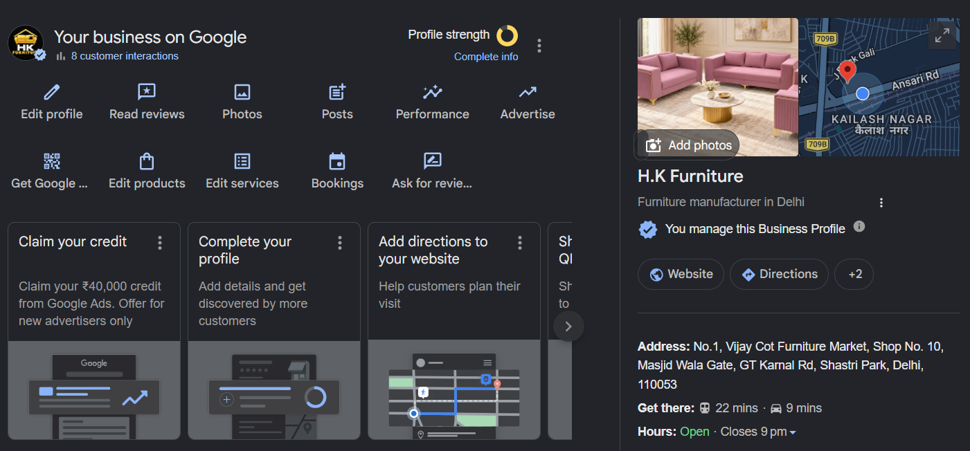H.K Furniture · Google Profile project screenshot